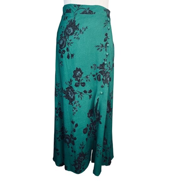 NWT Band Of The Free Small Emerald Green & Black Floral Midi Skirt Viscose - Picture 2 of 14